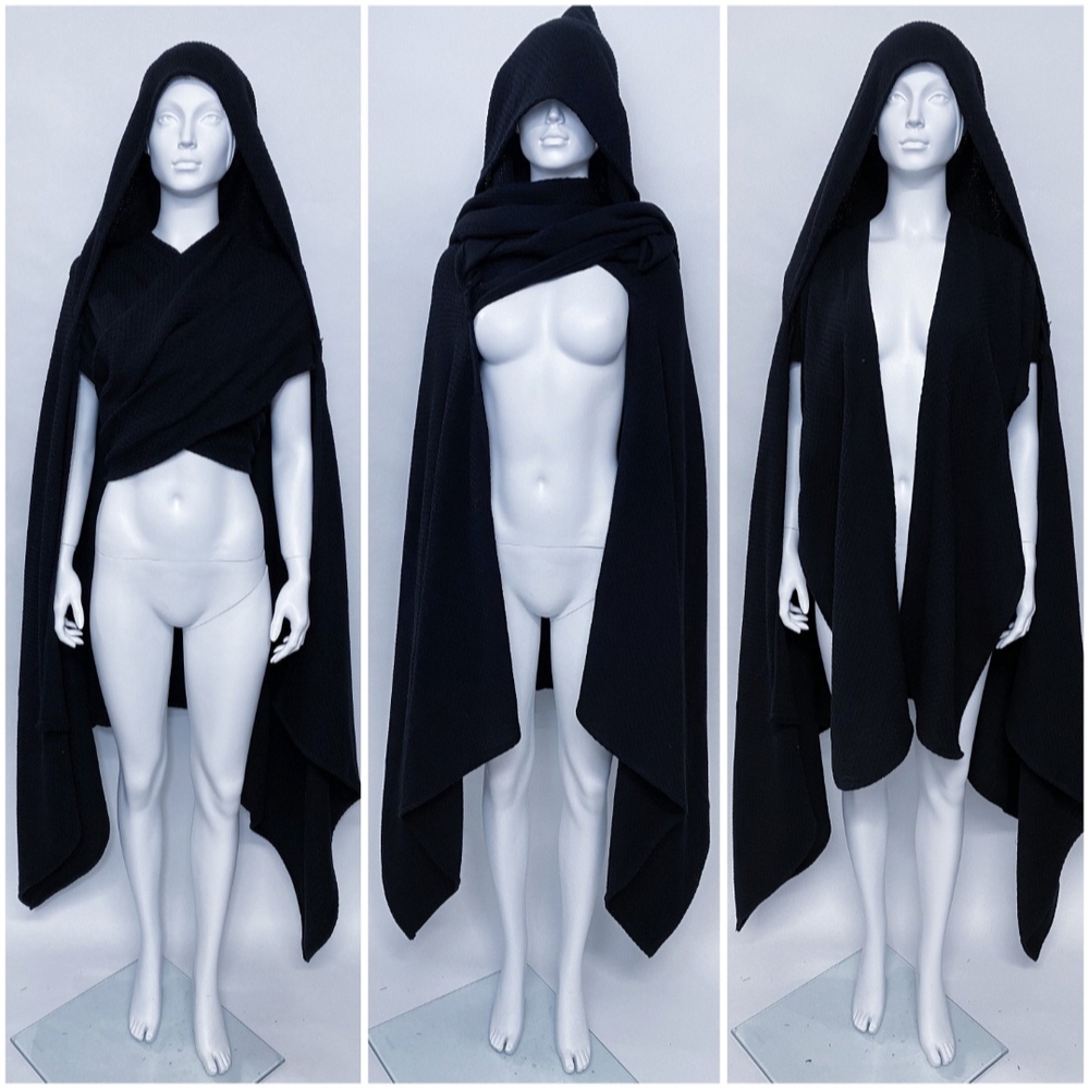 Black Hooded Wrap Cape